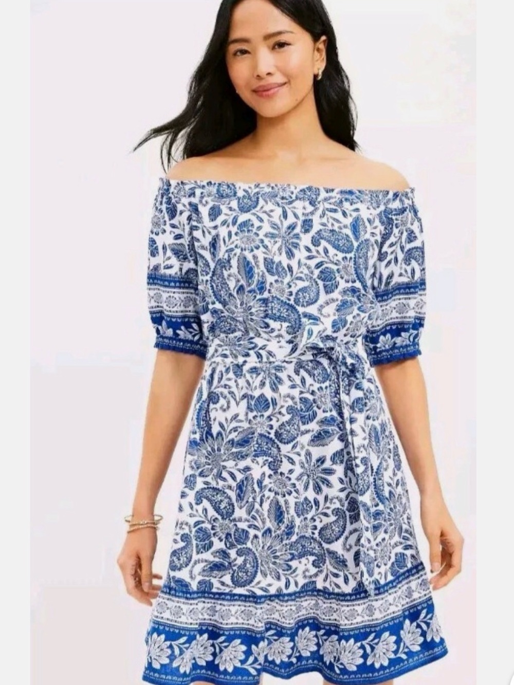 Loft Off-Shoulder Blue Floral Print Dress